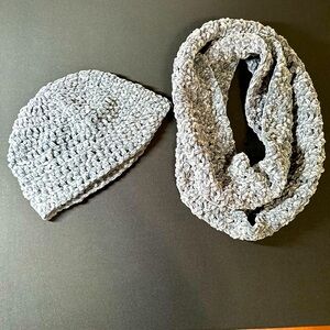 Gray Crochet beanie and matching infinity scarf